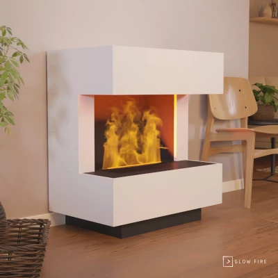 Glow Fire Böll Hybridpejs – Hvid | Fjernbetjent dekoration Glow Fire Böll Hybridpejs i hvid – fritstående vanddamp pejs med flammeeffekt