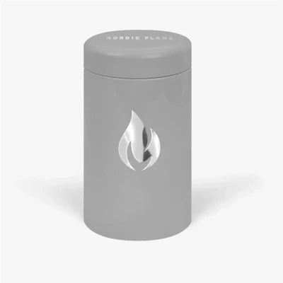 Designholder i grå metal med tændstikker og rund tændeplade Grå metal designholder med tændstikker og rund tændeplade